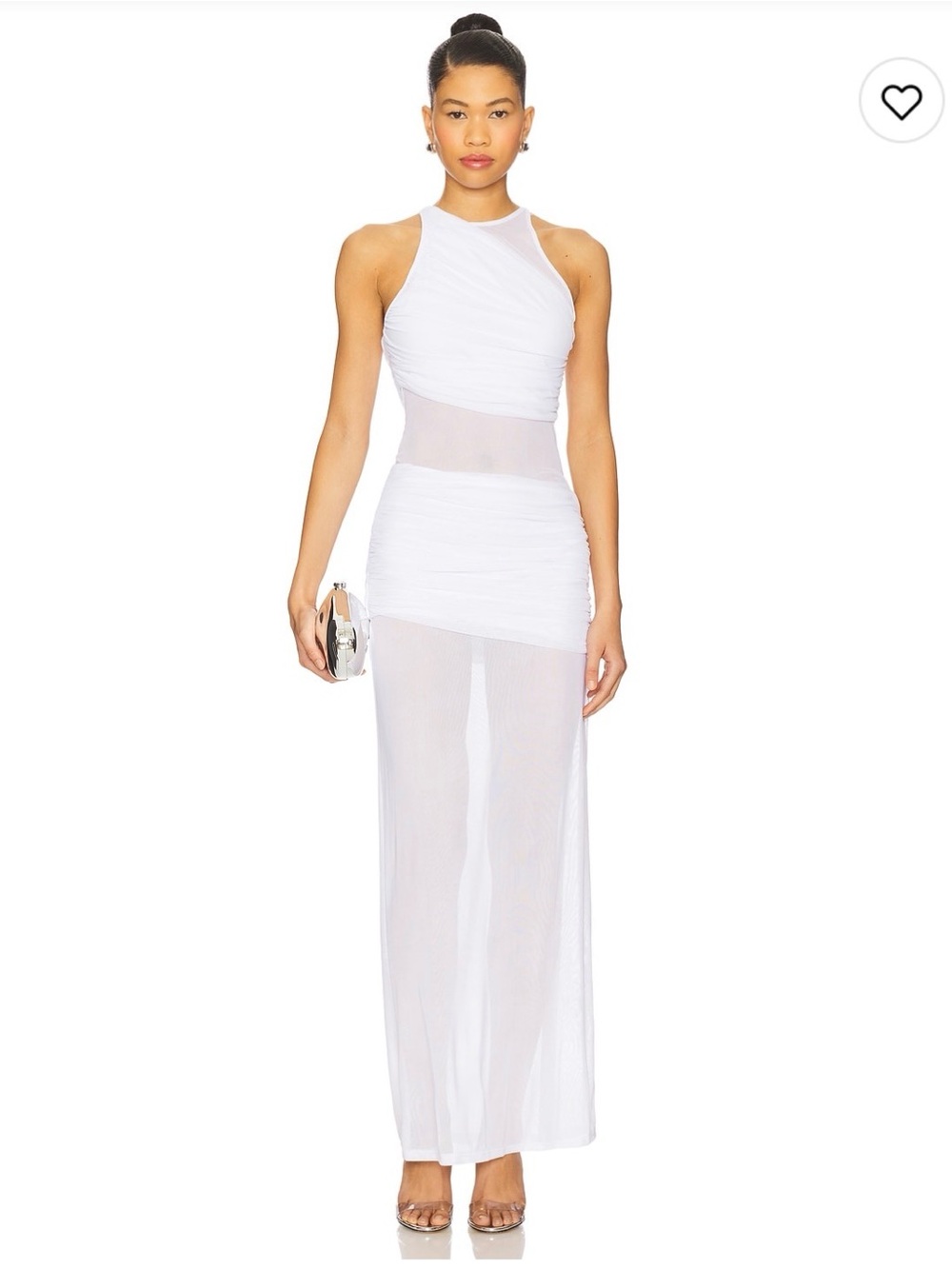 superdown White Sheer Ruched Halter Maxi Dress